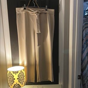 Cream Tie-Waist Cropped Pants